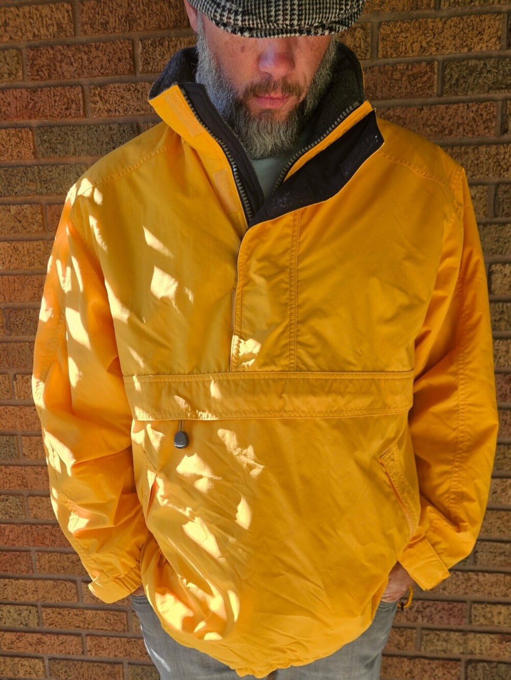 Vintage Y2k Eddie Bauer Fleece Lined Anorak Jacket Pullover Yellow Mens M